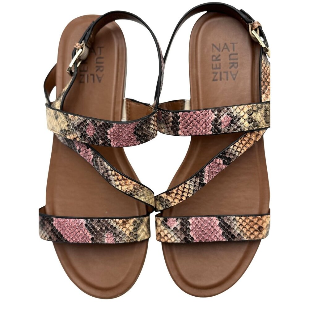 Naturalizer Womens Size 8 Snake Print Flat Sandals Adjustable Buckle Straps
